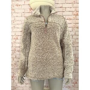Alpine Sherpa Tan Beige Quarter Zip Faux Shearling Pullover Fleece Med Earthy